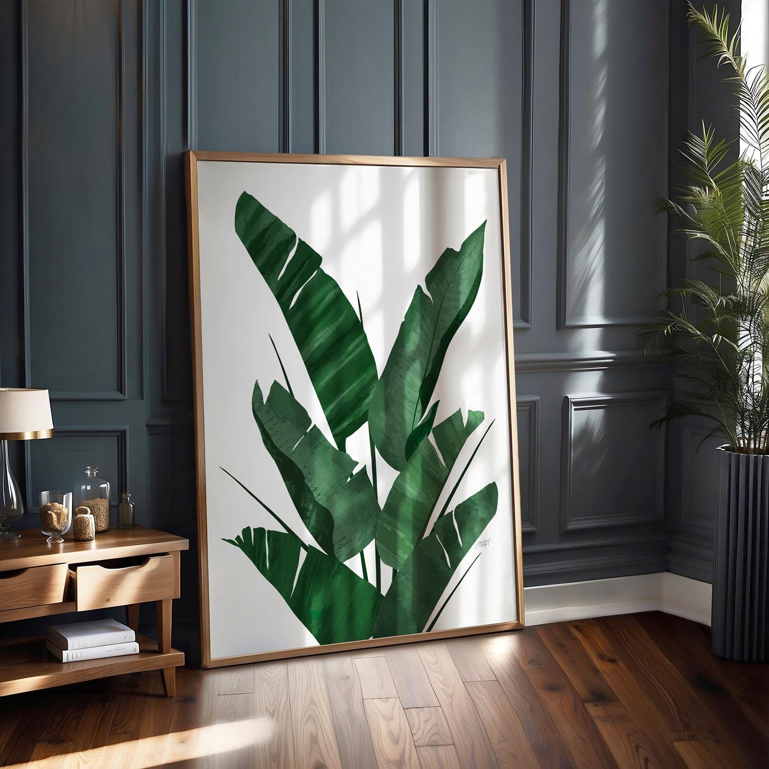 Palm Leaf Collage Art Print, Tropical Plant Wall Decor, Green Botanical ...