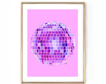 Disco Ball Illustration (Purple Palette) - Art Print