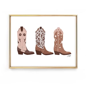 cute trendy cowgirl boots illustration art print