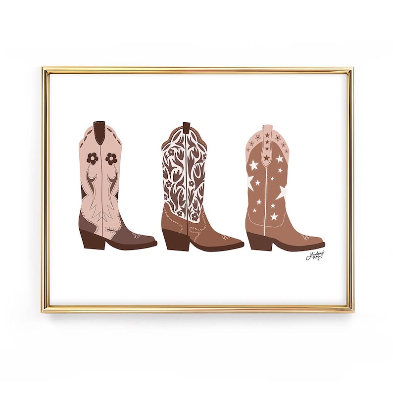 cute trendy cowgirl boots illustration art print