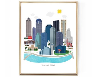 Illustration du paysage urbain de Dallas au Texas - Impression artistique