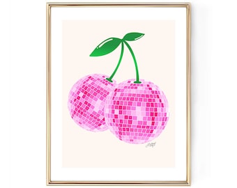 Disco Ball Cherries Illustration - Art Print