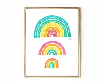 Rainbows Illustration - Art Print, Poster, Wall-Art, Nursery, Decor, Cute, Happy, Trendy, Bright, Drawing, Dorm Room, Horizontal, Vertical