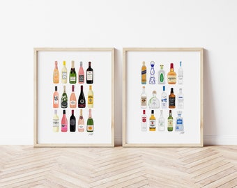 Wine/Champagne and Alcohol Bottles Illustration - Art Print