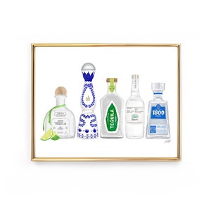 tequila bottle illustration art print poster wall art bar cart artwork decor