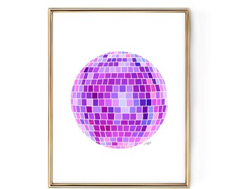 Disco Ball Illustration (Purple Palette) - Art Print