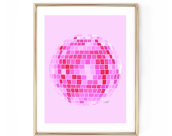 Disco Balls Illustration - Art Print, Mirror Balls Artwork, Trendy, Retro Wall Art Decor, Aesthetic, Pink Disco Balls, Dorm Room, Cute