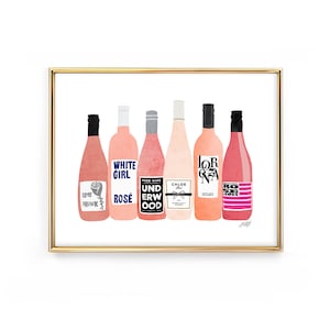 Rose Wine Bottles Illustration - Art Print