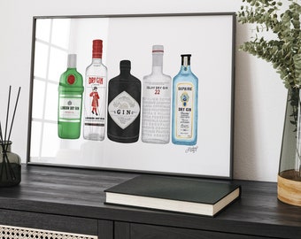 Gin Bottles Illustration - Art Print