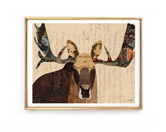 Moose Collage Illustration - Art Print
