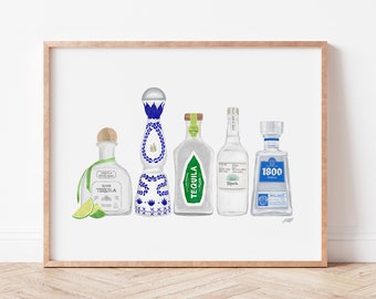 Tequila Bottles Illustration - Art Print