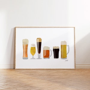 Beer Glasses Illustration - Art Print