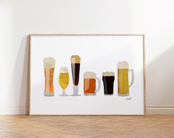 Beer Glasses Illustration - Art Print