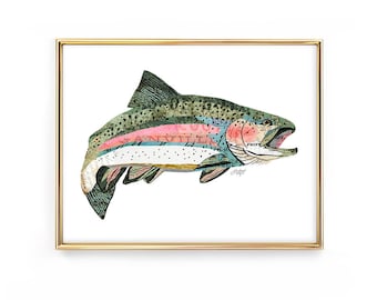 Rainbow Trout - Collage Art Print