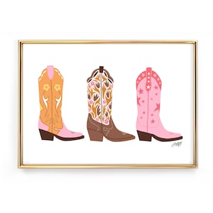 Cowboy Boots Illustration (Pink/Yellow Palette) - Art Print