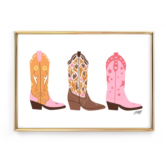 Ilustración de botas vaqueras paleta rosa/amarilla Art