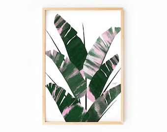 Palm Leaf Collage Art Print, Tropical Plant Wall Decor, Green Botanical Poster, Modern Boho Home Artwork, Jungle Leaf Print for Bedroom