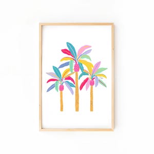 Palm Tree&#39;s Art Print, Tropical Beach House Decor, Boho Wall Decor, Pastel Beachy Plant Art