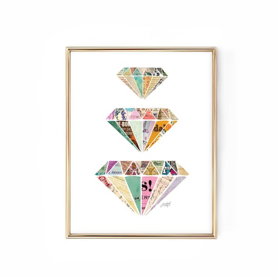 Colorful Diamonds Collage Art Print | Etsy