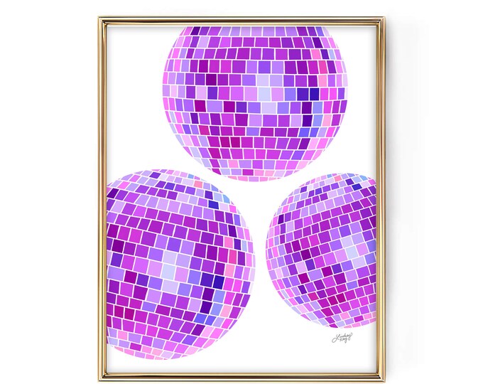 Disco Balls Illustration (Purple Palette) - Art Print