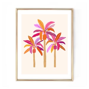 Palm Tree&#39;s Illustration, Art Print, Beach Vibe, Tropical Aesthetic, Dorm Room Art, Illustration Art Print, Boho Wall Decor, Pastel, Plant