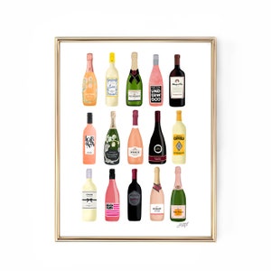 Wine and Champagne Bottles Illustration - Art Print