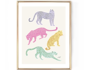 Colorful Leopards Illustration - Art Print
