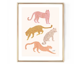 Leopards Illustration (Neutral Palette) - Art Print