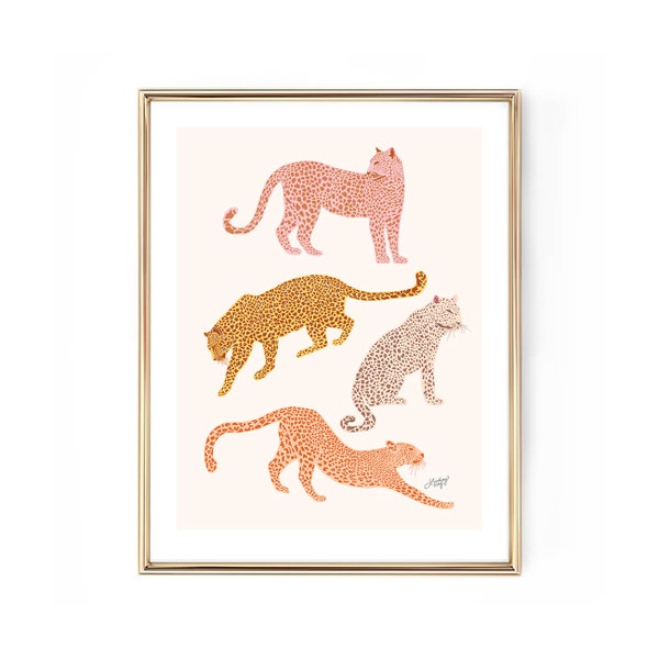 Luipaarden illustratie - Art Print, dierenkunstwerk, luipaard decor, luipaard tekening, trendy, schattig, slaapzaal kunst aan de muur, kleuropties, jungle