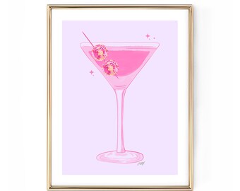 Disco Ball Martini Illustration (Pink/Yellow Palette) - Art Print