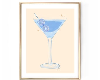 Disco Ball Martini Illustration (Blue Palette) - Art Print