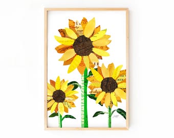 Sunflower Collage Illustration - Art Print