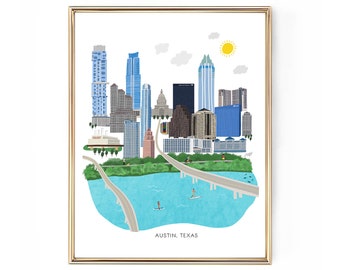 Austin Texas Cityscape Illustration - Art Print Poster