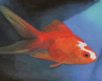 Original  Painting - Portrait of  KOI CARP - GOLDFISH - 6" x 4" - mounted