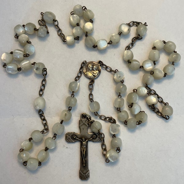 Antique french MOP mother-of-pearl rosary, catholic rosary vintage 1900s, Lourdes rosary for women, religious necklace, religious gift