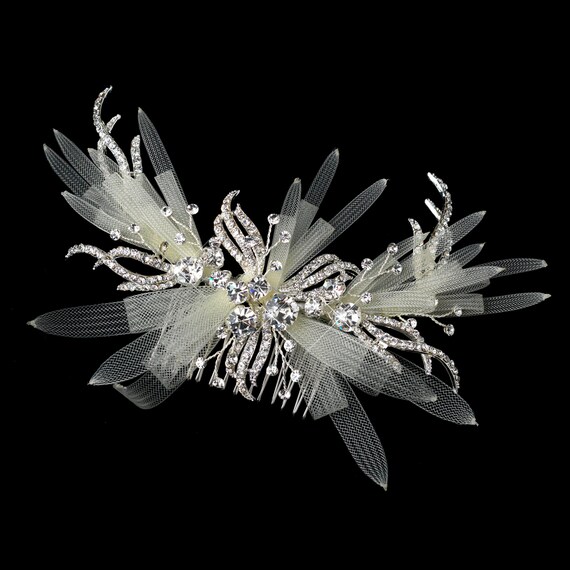 Magnificent Ivory Rhinestone Spritz Veiling Bridal Hair Comb