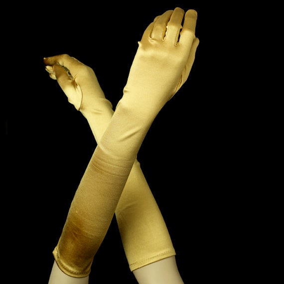 Formal Opera Length Gold Satin Gloves