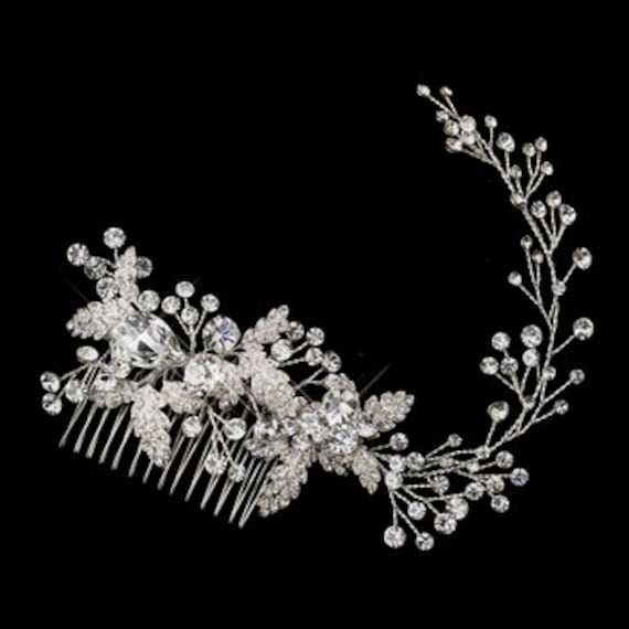 Bridal Comb Clear Rhinestone Headpiece, Crystal Leaf Vine Comb, Bridal Wedding Comb
