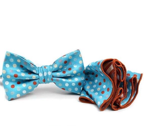 Polka Dot Banded Mens Bridal Bow Tie Set