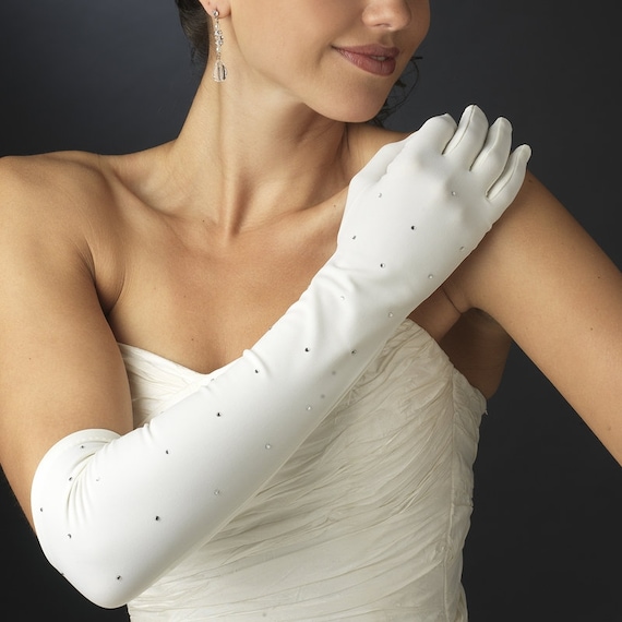 Rhinestone 22" Matte Satin Wedding Bridal Gloves (Favored by Customers)