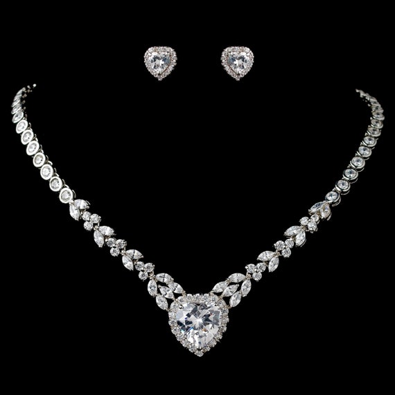 Rhodium Clear Marquise & Heart CZ Jewelry Set