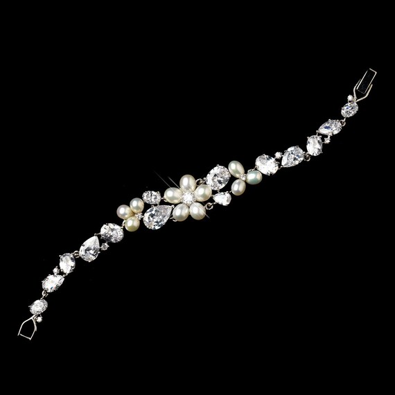 Silver Freshwater Pearl & CZ Crystal Bracelet