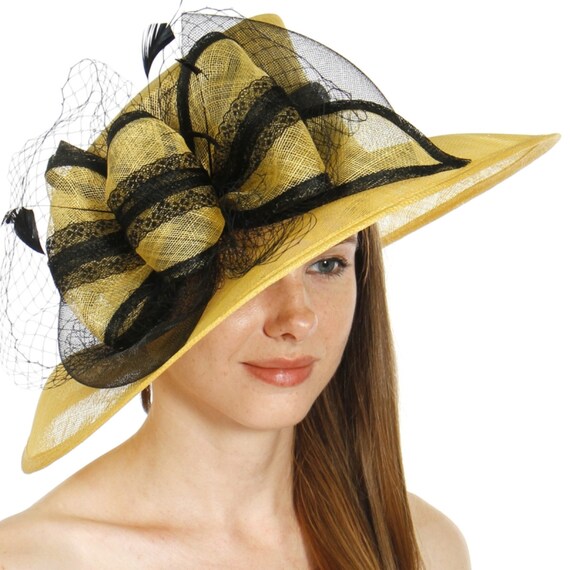 Large Womens Lace Trim Bow Sinamay Dress Hat.