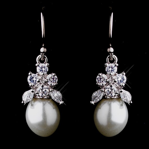 Antique Bridal Silver White Wedding Pearl Earrings