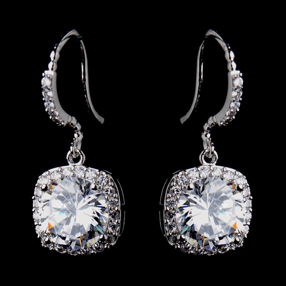 Antique Bridal Silver Clear Round CZ Crystal Stud Bridal Earrings