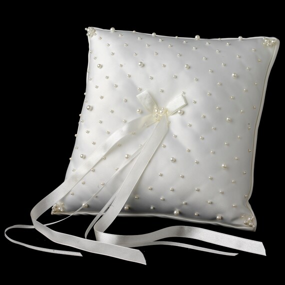 Ring Bearer Bridal Pillow with Scattered Pearls w/Free pair of Wedding Pearl Gloves