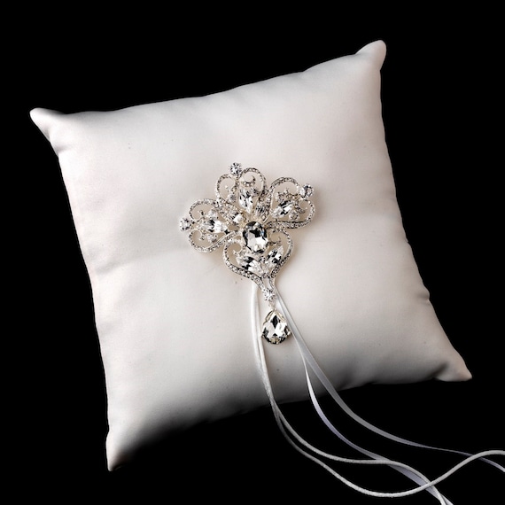 Satin Ring Pillow with Crystals and Rhinestones Brooches Assorted