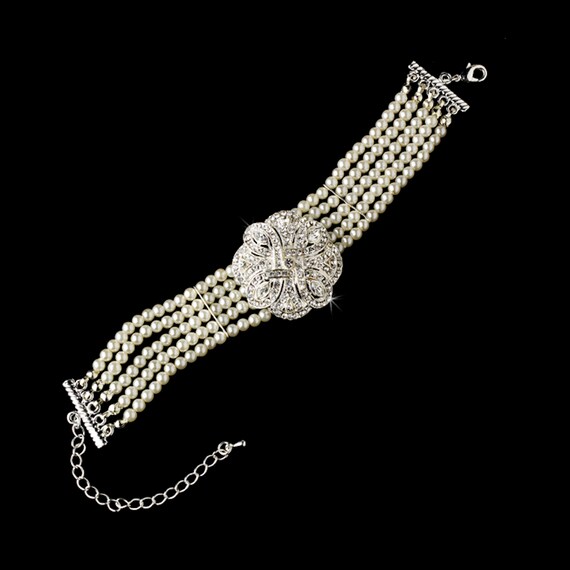 Classic Silver Clear Crystal & Pearl Bridal Bracelet Silver Ivory