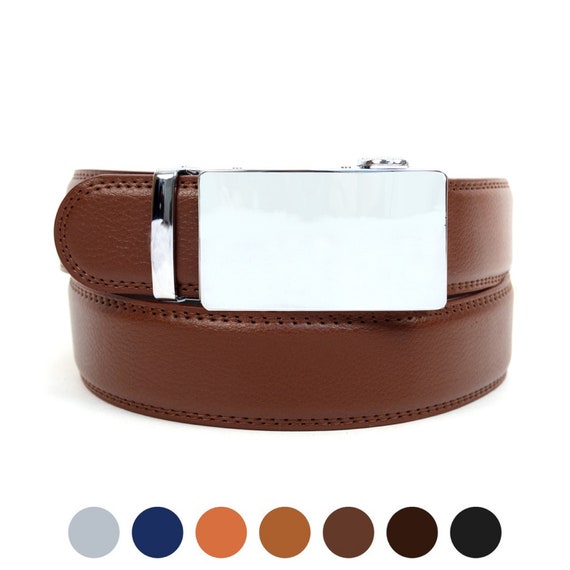 Men's Genuine Leather Polished Chrome Buckle Ratchet Belt