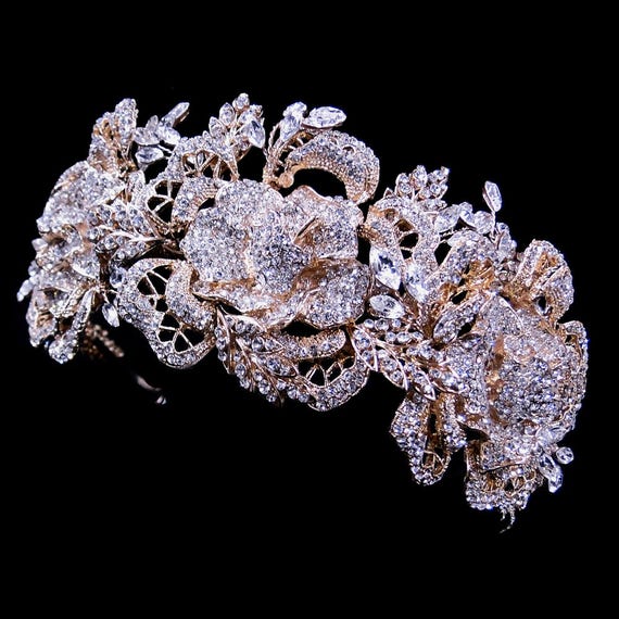 Gorgeous Stunning Sparkling Rhinestone Rose Bridal Tiara Headpiece